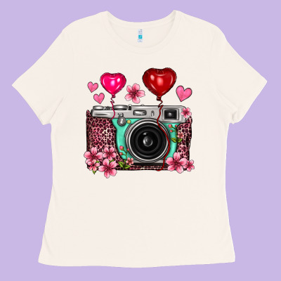 Floral Heart Pink Leopard Vintage Camera Ladies Tee Designed By Fadigitalartstudio