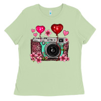 Matcha floral heart pink leopard vintage camera Ladies Tee - FaDigitalArtStudio