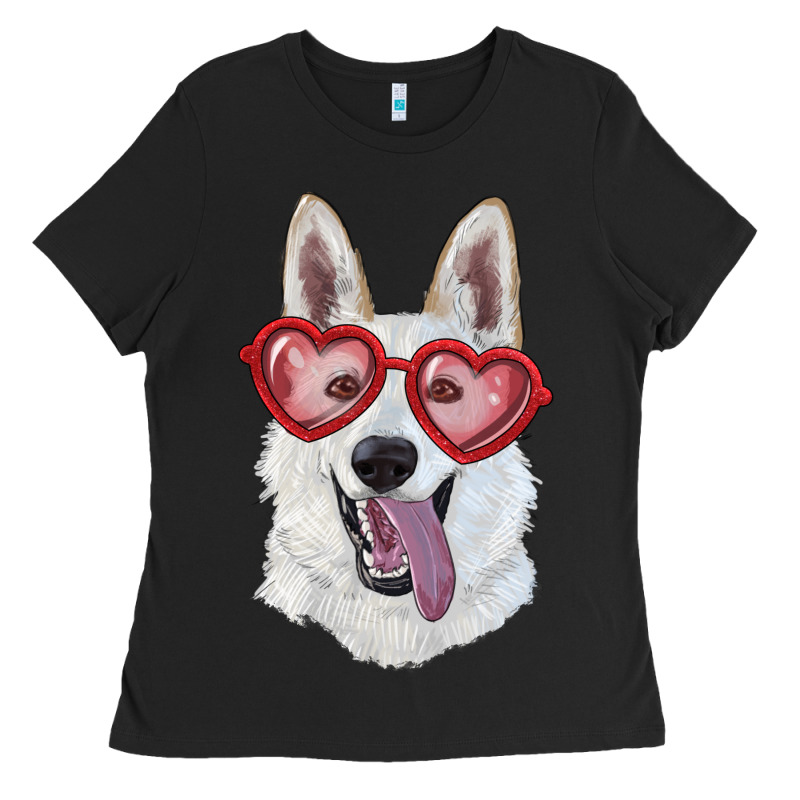 White Shepherd With Love Glasses Ladies Tee by RanaPortraitStore | Teevron