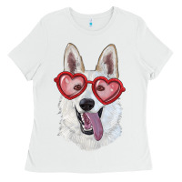 White White shepherd with love glasses Ladies Tee - RanaPortraitStore