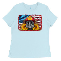 Baby Blue firefighter air mask and sunflower Ladies Tee - HRA Design Shop