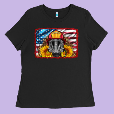 Firefighter Air Mask And Sunflower Ladies Tee Designed By Hra Design Shop