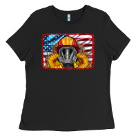 Black firefighter air mask and sunflower Ladies Tee - HRA Design Shop
