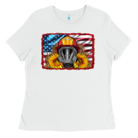 White firefighter air mask and sunflower Ladies Tee - HRA Design Shop