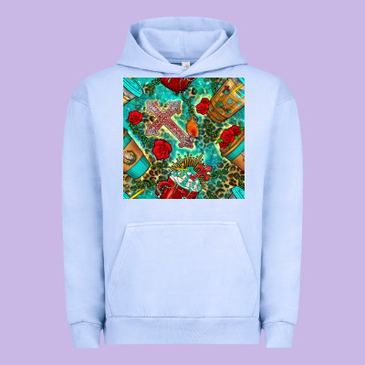 Faith Coffee Cup And Cross With Leopard And Roses Seamless Pattern Bbs Urban Hoodie Designed By Bundleandbundleshop