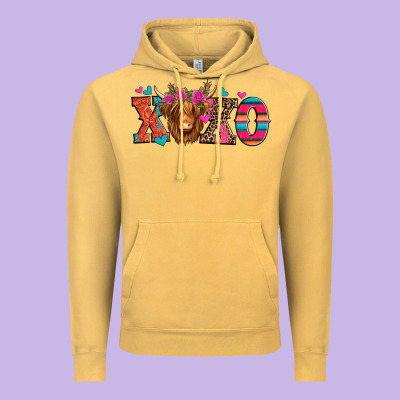 Xoxo Valentine's Day Highland Cow Vintage Hoodie Designed By Jasminsmagicworld