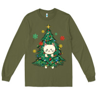 Army Green christmas tree cat Long Sleeve Tee - MaliasSmallBusiness
