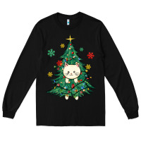 Black christmas tree cat Long Sleeve Tee - MaliasSmallBusiness