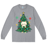 Heather Grey christmas tree cat Long Sleeve Tee - MaliasSmallBusiness