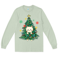 Matcha christmas tree cat Long Sleeve Tee - MaliasSmallBusiness