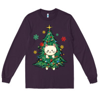 Plum christmas tree cat Long Sleeve Tee - MaliasSmallBusiness