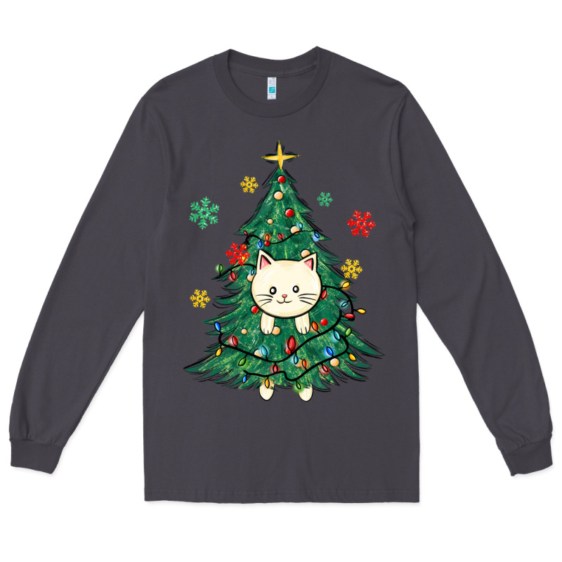 Christmas Tree Cat Long Sleeve Tee by MaliasSmallBusiness | Teevron