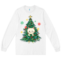 White christmas tree cat Long Sleeve Tee - MaliasSmallBusiness