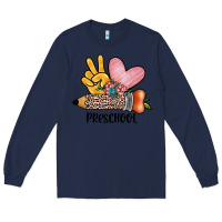 Navy peace love preschool Long Sleeve Tee - JahusDesignShop