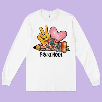 Peace Love Preschool Long Sleeve Tee Designed By Jahusdesignshop