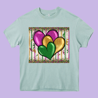 Mardi Gras Heart Heavy Core Tee Designed By Barkaloodesign