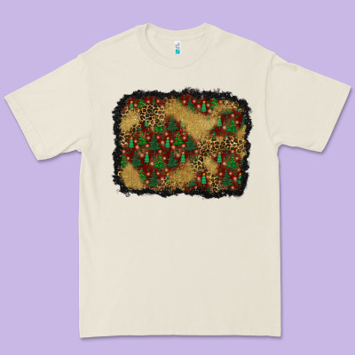 Christmas Trees And Leopard Background Premium Tee Designed By Bundleandbundleshop
