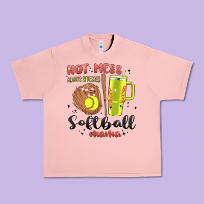 Hot Mess Always Stressed Softball Mama Stanley Cup Urban Heavy Tee Designed By Maliassmallbusiness