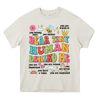 Cream customized teacher dear tiny human behind me back Heavy Core Tee - JahusDesignShop
