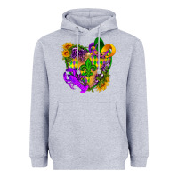 Heather Grey Mardi Gras heart Heavyweight Hoodie - HowdyJamesFarm