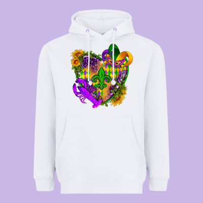 Mardi Gras Heart Heavyweight Hoodie Designed By Howdyjamesfarm