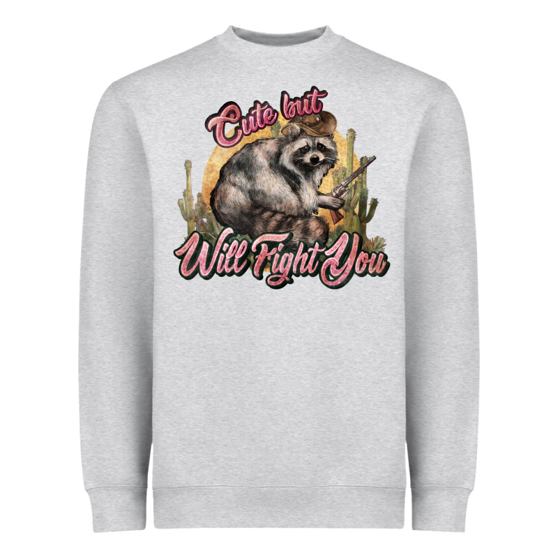 Cute But Will Fight You Racoon Western Heavyweight Sweatshirt by NancyCooperArtShop | Teevron