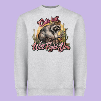 Cute But Will Fight You Racoon Western Heavyweight Sweatshirt Designed By Nancycooperartshop