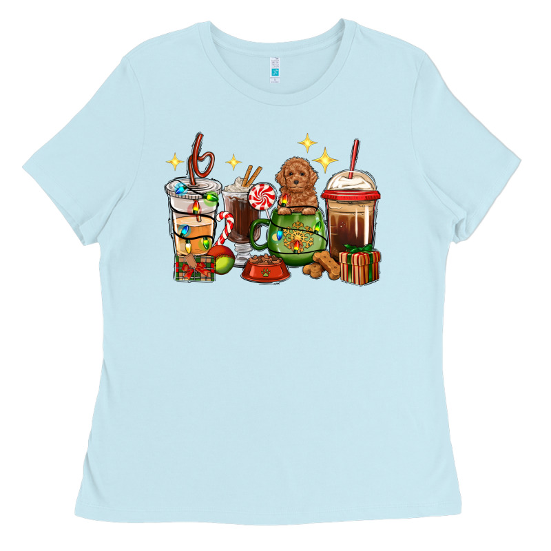 Christmas Coffee Cups With Poodle Ladies Tee by RanaPortraitStore | Teevron