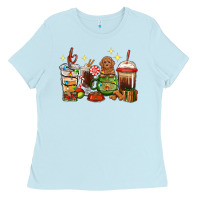 Baby Blue Christmas coffee cups with Poodle Ladies Tee - RanaPortraitStore