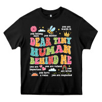 Black customized teacher dear tiny human behind me back Heavy Core Tee - JahusDesignShop