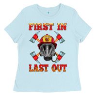 Baby Blue firefighter face mask with axes Ladies Tee - HRA Design Shop