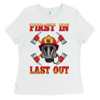 White firefighter face mask with axes Ladies Tee - HRA Design Shop