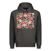 Charcoal Heather skulls and flowers Premium Hoodie - TumblerDesignByShophia