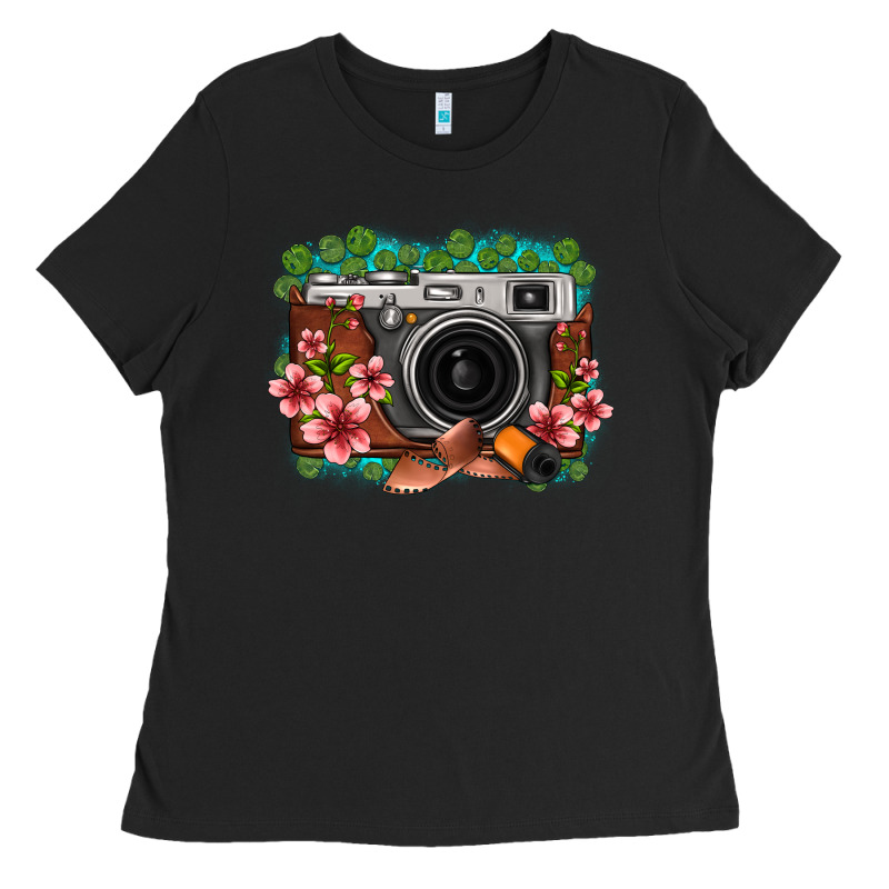 Floral Lotus Leaf Film Roll Vintage Camera Ladies Tee by FaDigitalArtStudio | Teevron