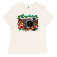 Bone floral lotus leaf film roll vintage camera Ladies Tee - FaDigitalArtStudio