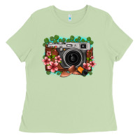 Matcha floral lotus leaf film roll vintage camera Ladies Tee - FaDigitalArtStudio