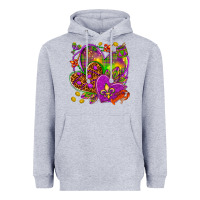 Heather Grey Mardi Gras hearts Heavyweight Hoodie - HowdyJamesFarm