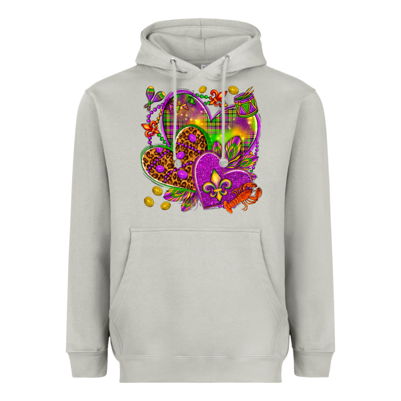 Mardi Gras Hearts Heavyweight Hoodie by HowdyJamesFarm | Teevron