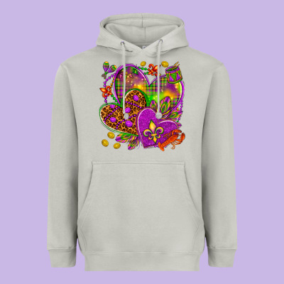 Mardi Gras Hearts Heavyweight Hoodie Designed By Howdyjamesfarm
