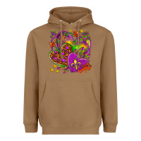 Toasted Coconut Mardi Gras hearts Heavyweight Hoodie - HowdyJamesFarm