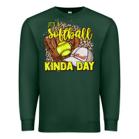 Sports Green It's a Softball kinda day leopard Premium Sweatshirt - HowdyJamesFarm