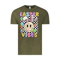 Vintage Olive easter vibes smiley face Vintage Tee - MaliasSmallBusiness