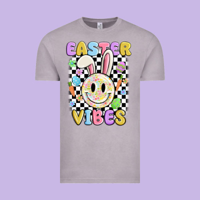 Easter Vibes Smiley Face Vintage Tee Designed By Maliassmallbusiness
