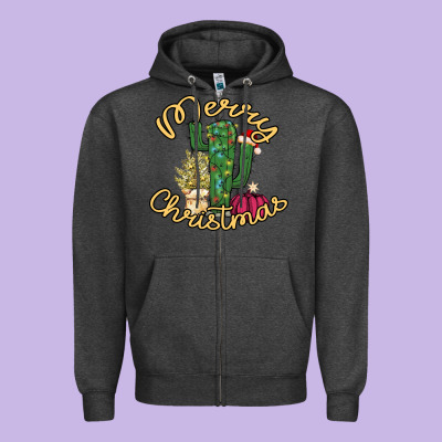 Merry Christmas Cactus Zipper Hoodie Designed By Bettercallsaul