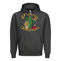 Charcoal Heather Merry Christmas Cactus Zipper Hoodie - Bettercallsaul