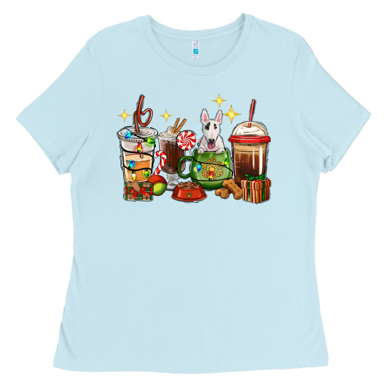 Christmas Coffee Cups With Bull Terrier Ladies Tee by RanaPortraitStore | Teevron