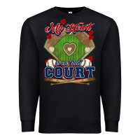 Black My heart is on that court Baseball Premium Sweatshirt - HowdyJamesFarm
