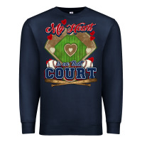 Navy My heart is on that court Baseball Premium Sweatshirt - HowdyJamesFarm