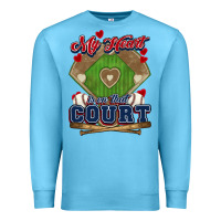 Ocean Blue My heart is on that court Baseball Premium Sweatshirt - HowdyJamesFarm