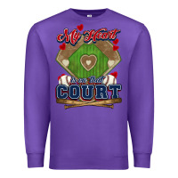 Purple My heart is on that court Baseball Premium Sweatshirt - HowdyJamesFarm